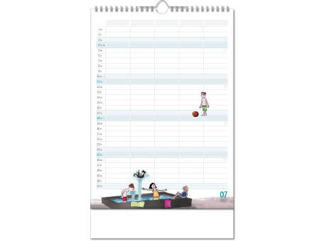 Kalender "Familienplaner" im Format 24 x 38,5 cm, mit Wire-O Bindung und verlängerter Rückwand