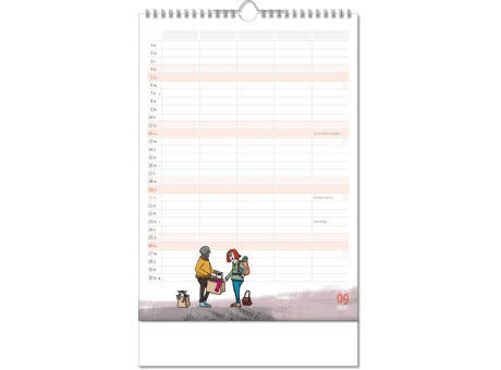 Kalender "Familienplaner" im Format 24 x 38,5 cm, mit Wire-O Bindung und verlängerter Rückwand