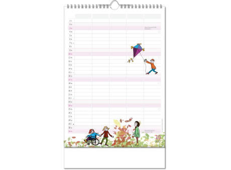 Kalender "Familienplaner" im Format 24 x 38,5 cm, mit Wire-O Bindung und verlängerter Rückwand