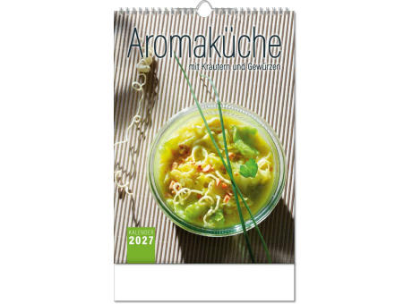 Kalender "Aromaküche" im Format 24 x 38,5 cm, mit Wire-O Bindung und verlängerter Rückwand