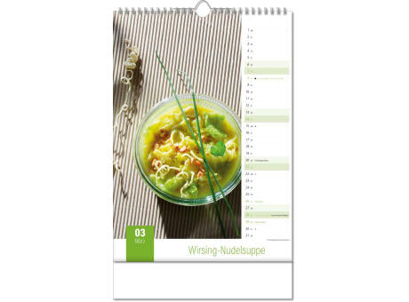 Kalender "Aromaküche" im Format 24 x 38,5 cm, mit Wire-O Bindung und verlängerter Rückwand