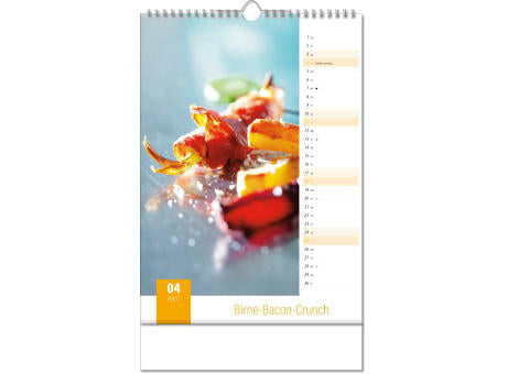 Kalender "Aromaküche" im Format 24 x 38,5 cm, mit Wire-O Bindung und verlängerter Rückwand