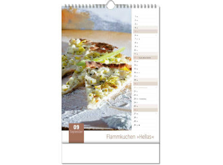 Kalender "Aromaküche" im Format 24 x 38,5 cm, mit Wire-O Bindung und verlängerter Rückwand