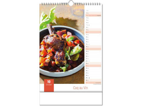 Kalender "Aromaküche" im Format 24 x 38,5 cm, mit Wire-O Bindung und verlängerter Rückwand