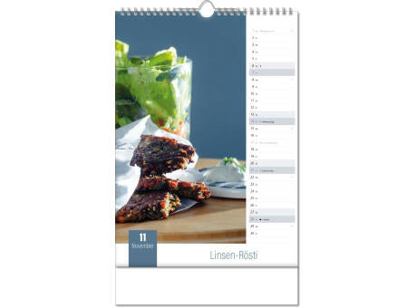 Kalender "Aromaküche" im Format 24 x 38,5 cm, mit Wire-O Bindung und verlängerter Rückwand