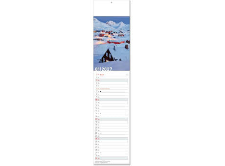 Kalender "Reiseziele" im Format 11 x 50 cm, mit Fälzel