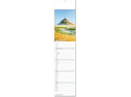 Kalender "Reiseziele" im Format 11 x 50 cm, mit Fälzel