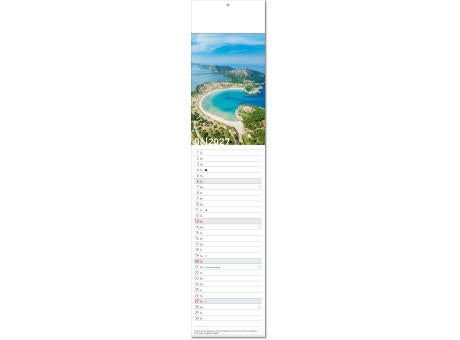 Kalender "Reiseziele" im Format 11 x 50 cm, mit Fälzel