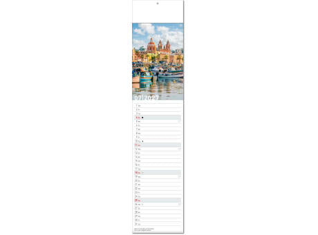 Kalender "Reiseziele" im Format 11 x 50 cm, mit Fälzel