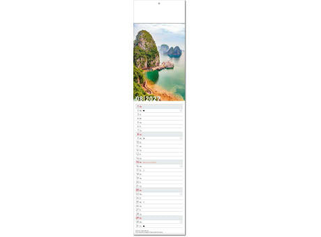 Kalender "Reiseziele" im Format 11 x 50 cm, mit Fälzel