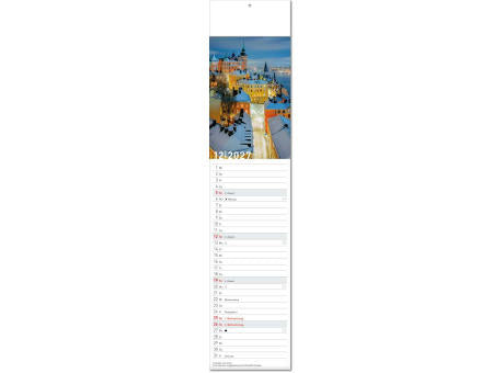 Kalender "Reiseziele" im Format 11 x 50 cm, mit Fälzel