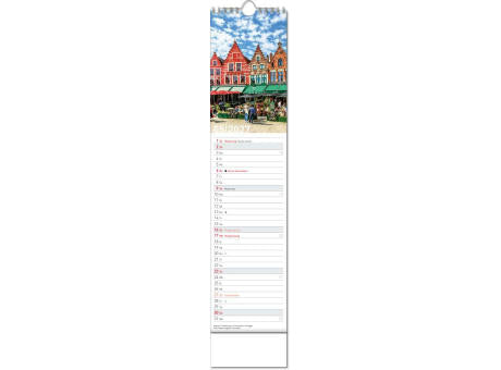 Kalender "Reiseziele" im Format 11 x 51 cm, mit Wire-O-Bindung und verlängerter Rückwand