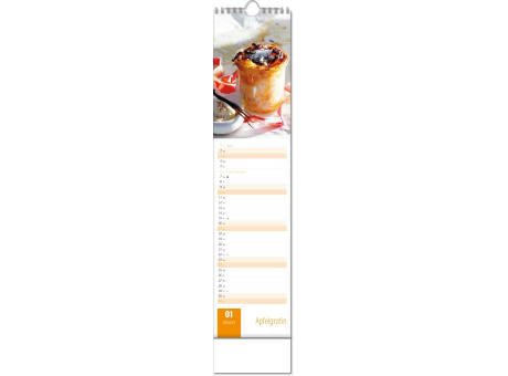 Kalender "Aromaküche" im Format 11 x 51 cm, mit Wire-O-Bindung und verlängerter Rückwand