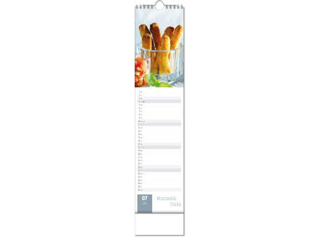 Kalender "Aromaküche" im Format 11 x 51 cm, mit Wire-O-Bindung und verlängerter Rückwand