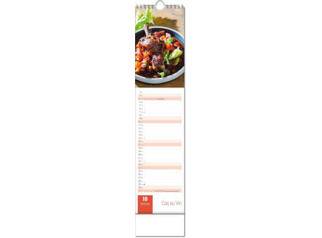 Kalender "Aromaküche" im Format 11 x 51 cm, mit Wire-O-Bindung und verlängerter Rückwand