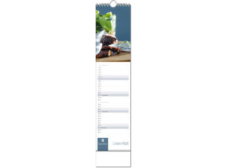 Kalender "Aromaküche" im Format 11 x 51 cm, mit Wire-O-Bindung und verlängerter Rückwand