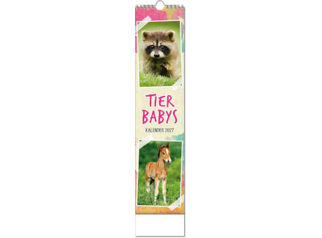 Kalender "Tierbabys" im Format 11 x 51 cm, mit Wire-O-Bindung und verlängerter Rückwand