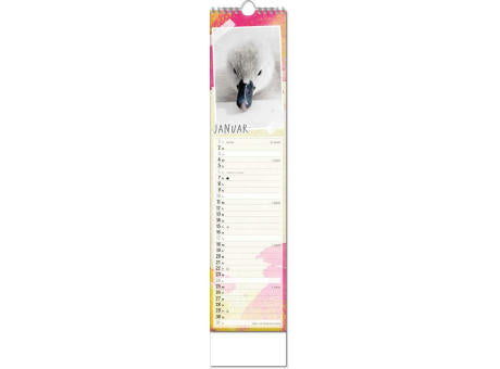 Kalender "Tierbabys" im Format 11 x 51 cm, mit Wire-O-Bindung und verlängerter Rückwand