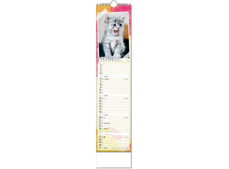 Kalender "Tierbabys" im Format 11 x 51 cm, mit Wire-O-Bindung und verlängerter Rückwand