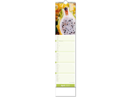 Kalender "Fresh" im Format 11 x 51 cm, mit Wire-O-Bindung und verlängerter Rückwand