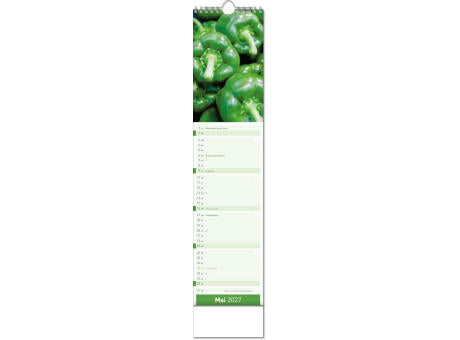 Kalender "Fresh" im Format 11 x 51 cm, mit Wire-O-Bindung und verlängerter Rückwand