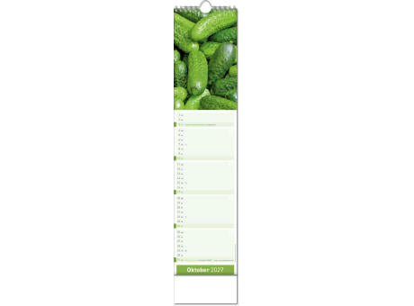 Kalender "Fresh" im Format 11 x 51 cm, mit Wire-O-Bindung und verlängerter Rückwand