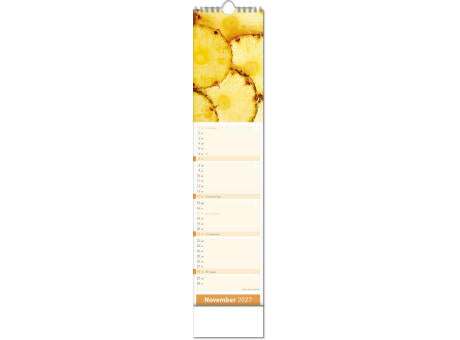 Kalender "Fresh" im Format 11 x 51 cm, mit Wire-O-Bindung und verlängerter Rückwand