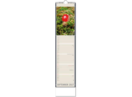 Kalender "Fundstücke der Natur" im Format 11 x 51 cm, mit Wire-O-Bindung und verlängerter Rückwand