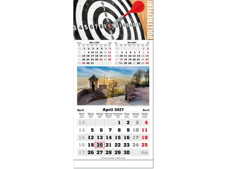 Drei-Monats-Kalender "Classic Bildplaner" im Format 30 x 63 cm mit Fußleiste, Datumsweiser umgelegt