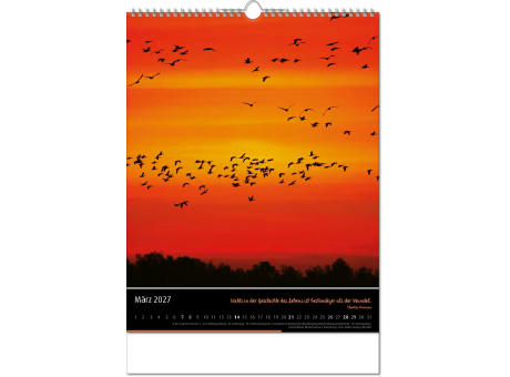 Kalender "Emotion" im Format 30,5 x 43,6 cm, mit Wire-O-Bindung und verlängerter Rückwand