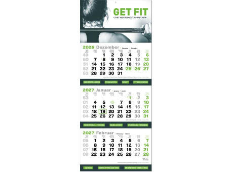 3-Monats-Kalender "Green3plus" mit deutsch-mehrsprachigem Kalendarium im Format 34 x 81,6 cm