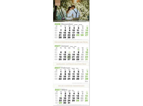 4-Monats-Kalender "Green4" mit deutsch-mehrsprachigem Kalendarium im Format 34 x 98,8 cm