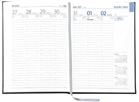 Wochenkalender "Business D", im Format 17,2 x 24 cm, 144 Seiten, grau/blau, Decke Balacron schwarz