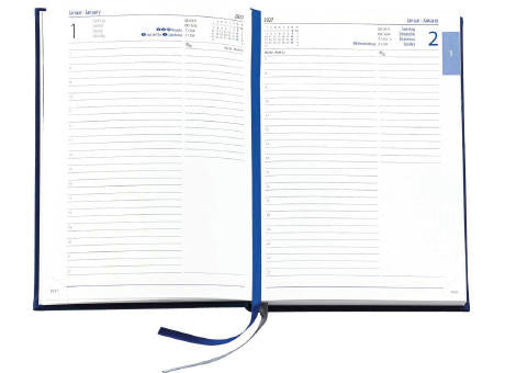 Buchkalender "Daily Chefkalender INT", im Format 14,5 x 20,5 cm, 416 Seiten, grau/blau, Decke Balacron schwarz