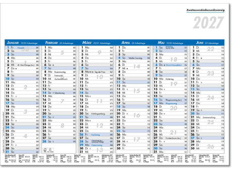 Tafelkalender im Format DIN A4, 29,7 x 21 cm, Kalendarium in blau/schwarz