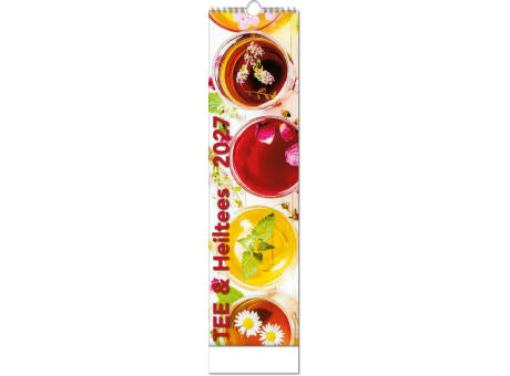 Kalender "Tee & Heiltees" im Format 13 x 52,5 cm, mit Wire-O Bindung und verlängerter Rückwand