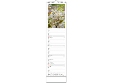 Kalender "Tee & Heiltees" im Format 13 x 52,5 cm, mit Wire-O Bindung und verlängerter Rückwand