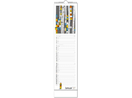Kalender "Hyggelig" im Format 13 x 52,5 cm, mit Wire-O Bindung und verlängerter Rückwand