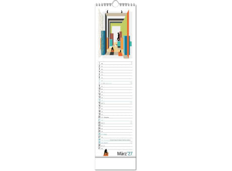 Kalender "Hyggelig" im Format 13 x 52,5 cm, mit Wire-O Bindung und verlängerter Rückwand