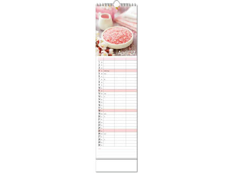 Kalender "Auszeit" im Format 13 x 52,5 cm, mit Wire-O Bindung und verlängerter Rückwand