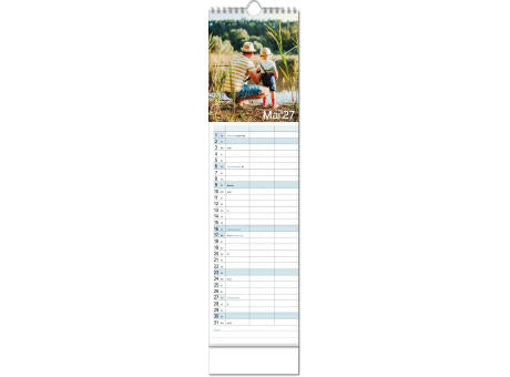 Kalender "Auszeit" im Format 13 x 52,5 cm, mit Wire-O Bindung und verlängerter Rückwand