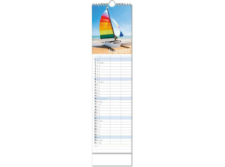 Kalender "Auszeit" im Format 13 x 52,5 cm, mit Wire-O Bindung und verlängerter Rückwand