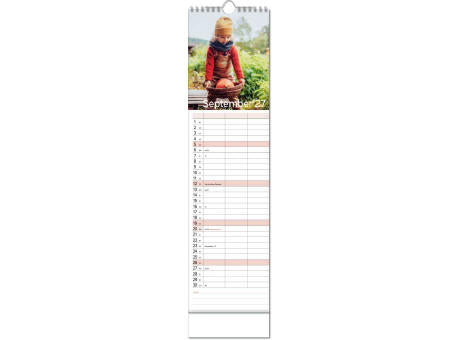 Kalender "Auszeit" im Format 13 x 52,5 cm, mit Wire-O Bindung und verlängerter Rückwand