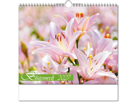 Kalender "Blütenwelt" im Format 30 x 29 cm, mit Wire-O-Bindung und verlängerter Rückwand