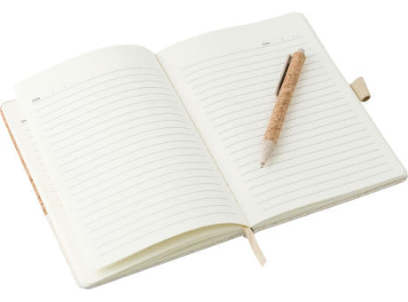 Cork-Line Notizbuch aus Kork und Leinen und Kugelschreiber aus Weizenstroh Kenzo
