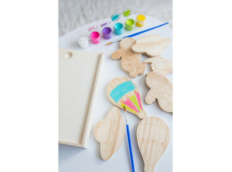 Set aus Holzmalblöcken, Malfarben und 2 Pinseln | Priya