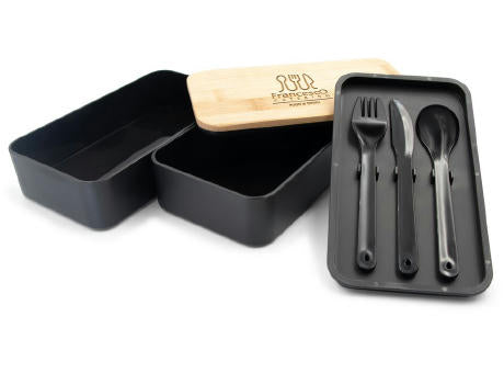 Lunchbox 2 in 1, 2x500 ml, Deckel aus Bambus, Besteck | Tijani