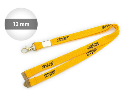 Senkelband A 12 mm bedruckt konfektioniert, mit Sollbruchstelle, Karabinerhaken