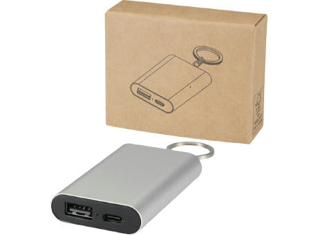 Arcturus 2000 mAh Powerbank aus recyceltem Aluminium mit Schlüsselanhänger