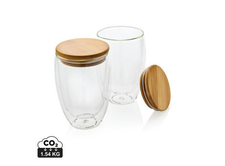 2-tlg Set Borosilikatgläser mit Bambusdeckel 350ml